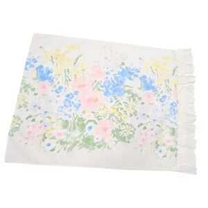 Vintage Perma Prest Percale Standard Pillow Case Floral Pink Blue Yellow Ruffled